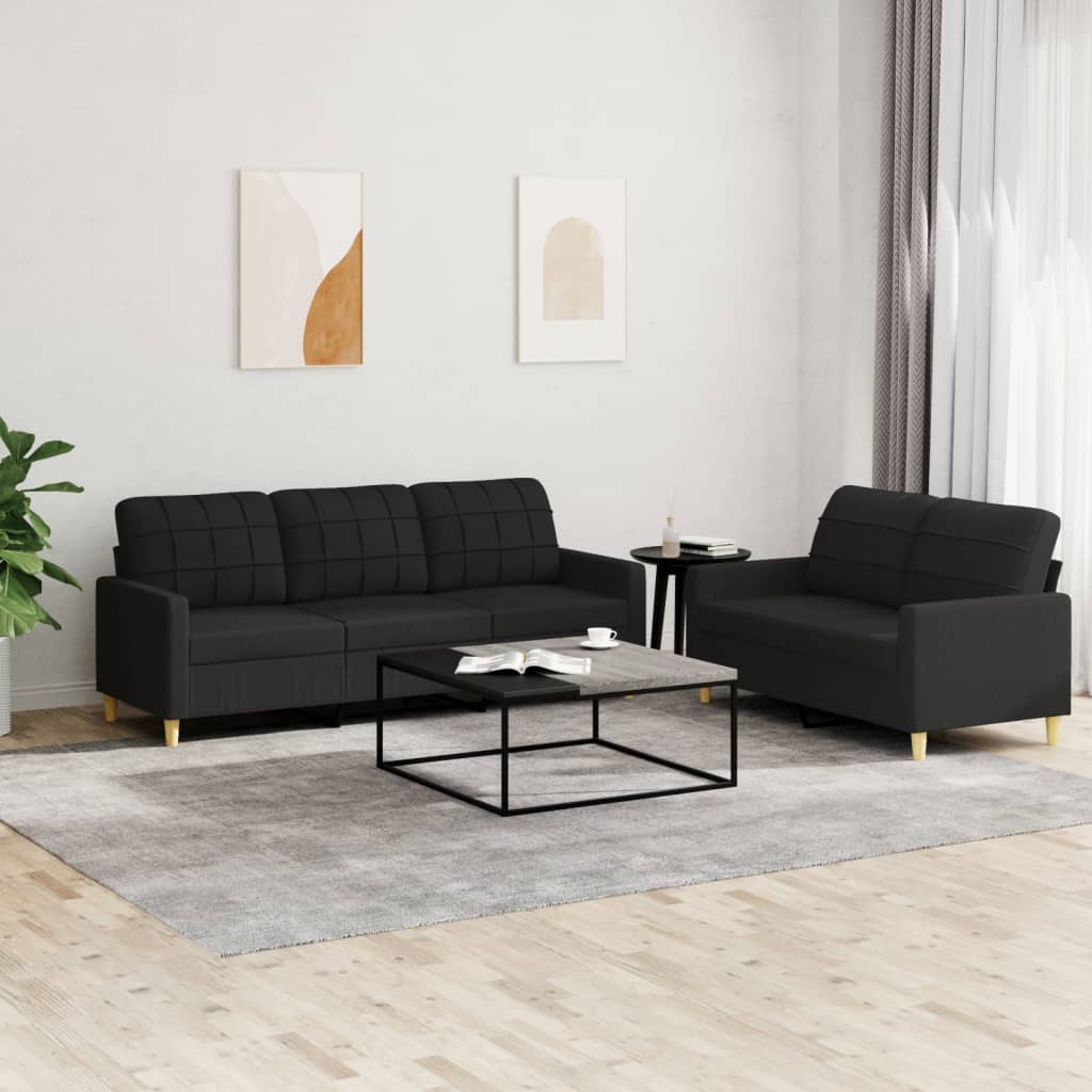 2-delige loungeset met kussens stof zwart Banken | Creëer jouw Trendy Thuis | Gratis bezorgd & Retour | Trendy.nl