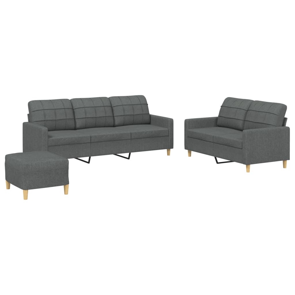 3-delige Loungeset met kussens stof donkergrijs Banken | Creëer jouw Trendy Thuis | Gratis bezorgd & Retour | Trendy.nl