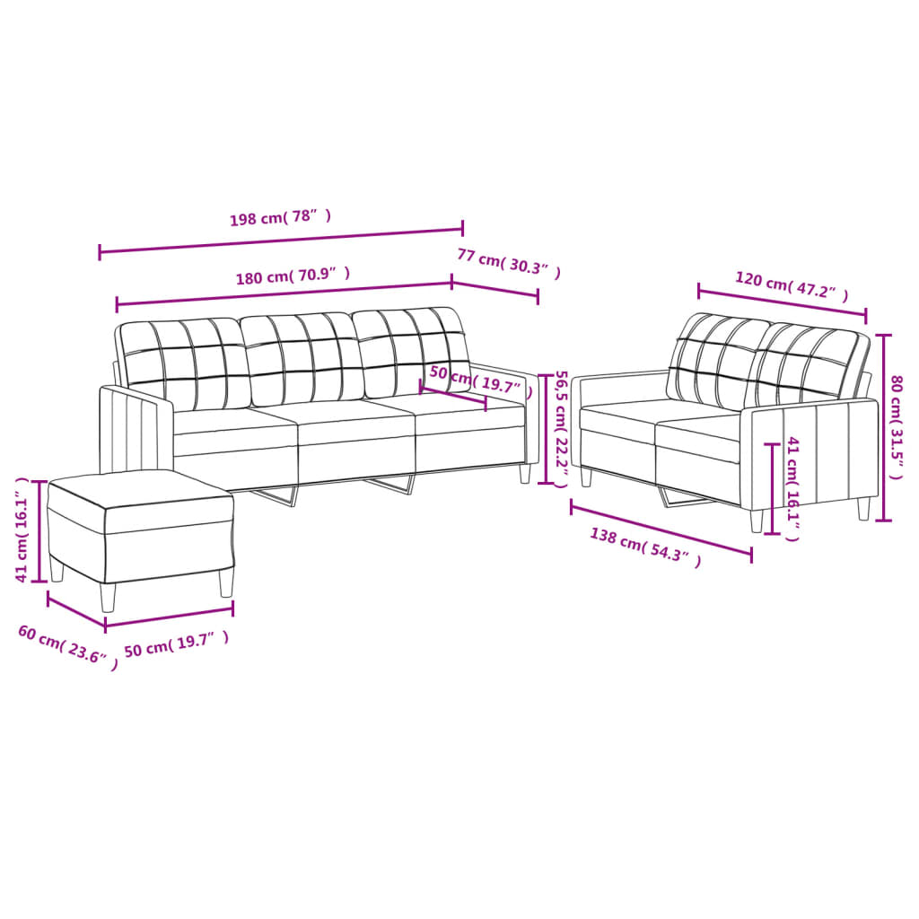 3-delige Loungeset met kussens stof donkergrijs Banken | Creëer jouw Trendy Thuis | Gratis bezorgd & Retour | Trendy.nl