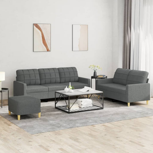 3-delige Loungeset met kussens stof donkergrijs Banken | Creëer jouw Trendy Thuis | Gratis bezorgd & Retour | Trendy.nl