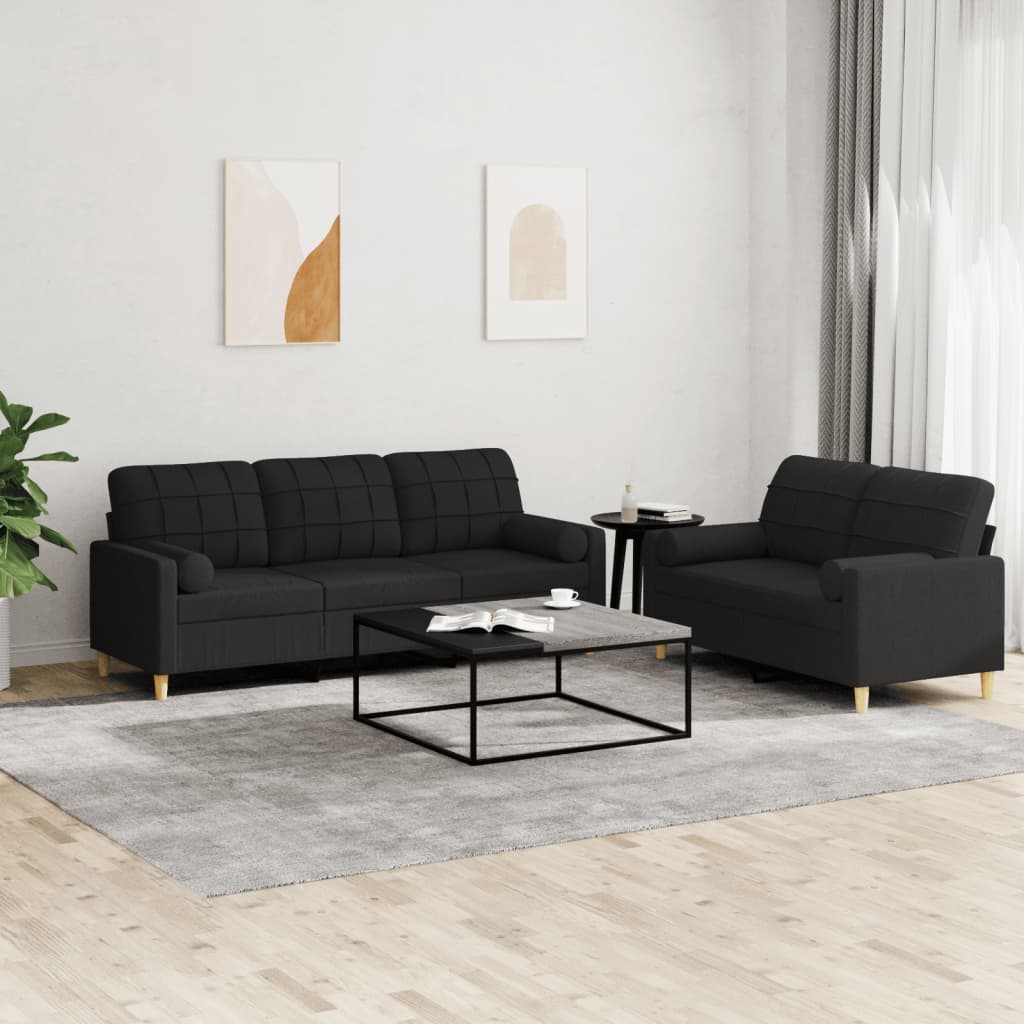 2-delige Loungeset met kussens stof zwart Banken | Creëer jouw Trendy Thuis | Gratis bezorgd & Retour | Trendy.nl