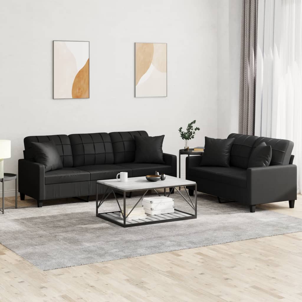 2-delige Loungeset met kussens kunstleer zwart Banken | Creëer jouw Trendy Thuis | Gratis bezorgd & Retour | Trendy.nl