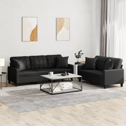 2-delige Loungeset met kussens kunstleer zwart Banken | Creëer jouw Trendy Thuis | Gratis bezorgd & Retour | Trendy.nl