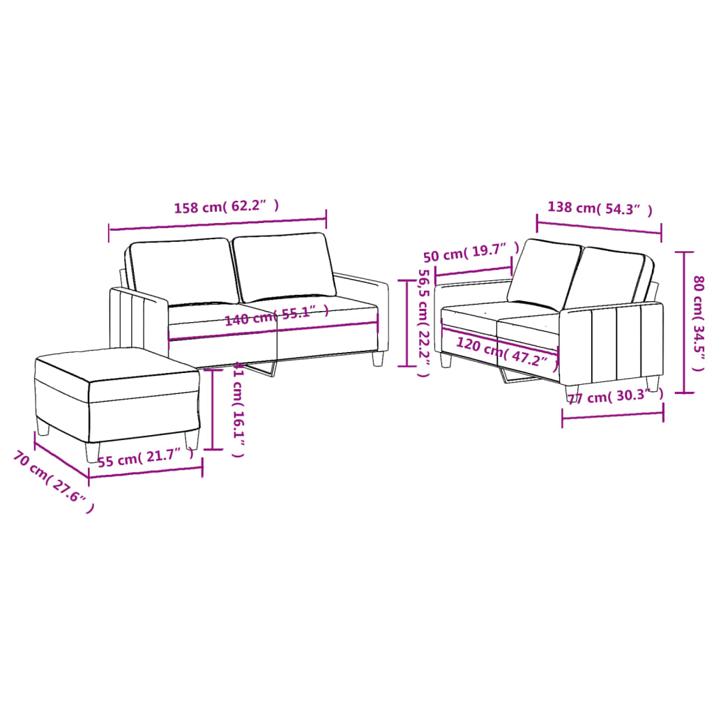 3-delige Loungeset met kussens stof wijnrood Banken | Creëer jouw Trendy Thuis | Gratis bezorgd & Retour | Trendy.nl