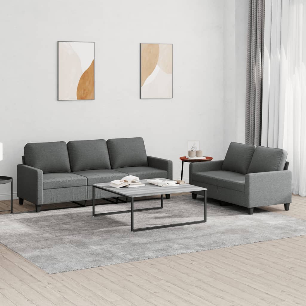 2-delige Loungeset met kussens stof donkergrijs Banken | Creëer jouw Trendy Thuis | Gratis bezorgd & Retour | Trendy.nl