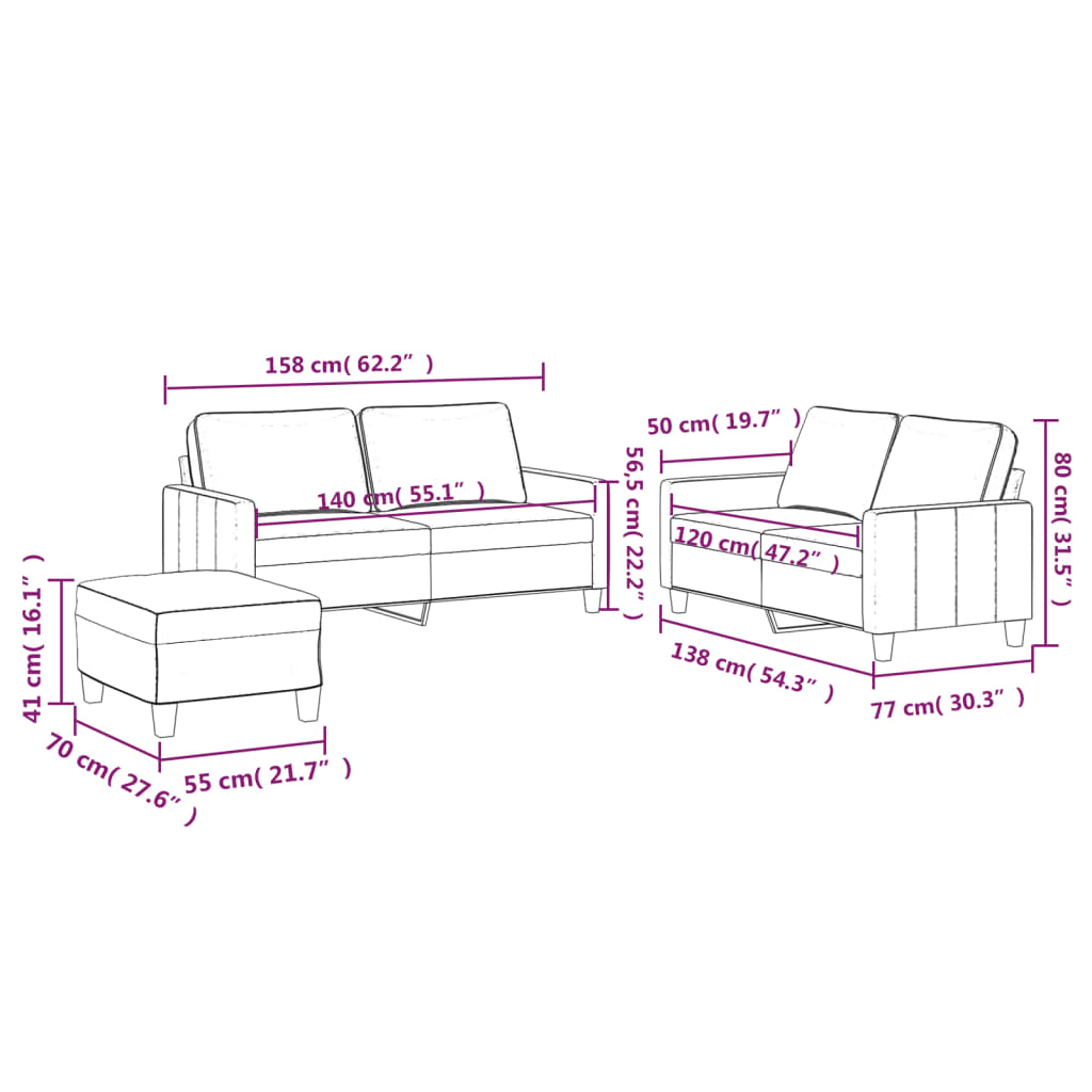 3-delige Loungeset met kussens fluweel donkergrijs