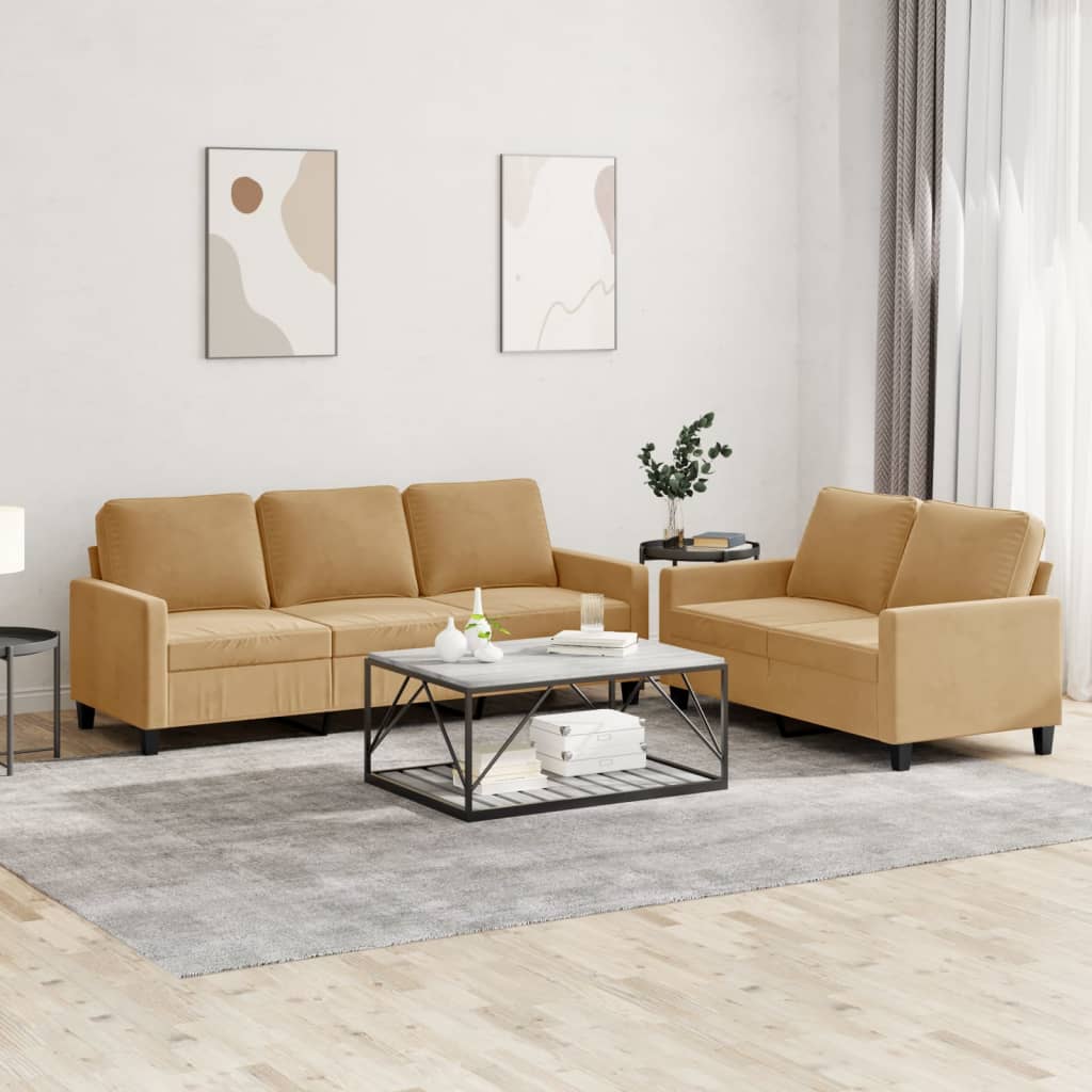 2-delige Loungeset met kussens fluweel bruin Banken | Creëer jouw Trendy Thuis | Gratis bezorgd & Retour | Trendy.nl