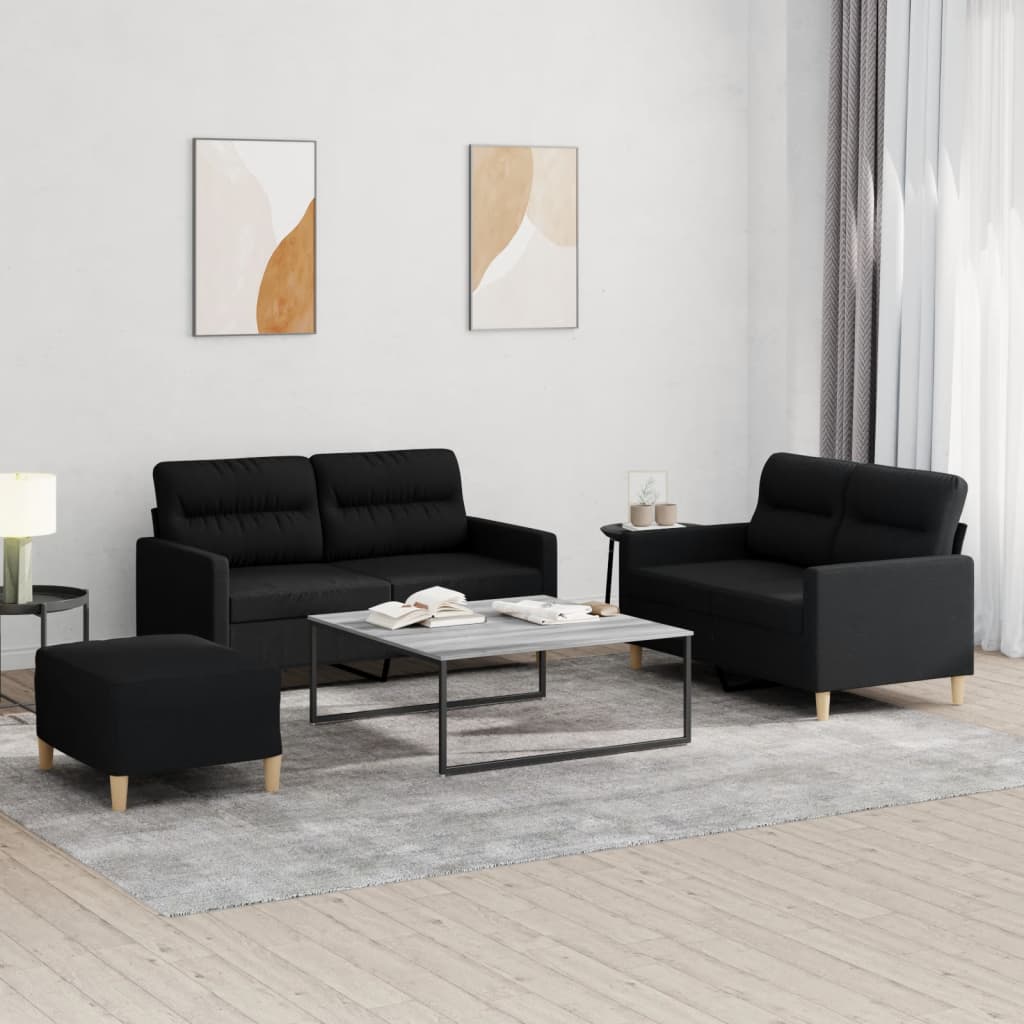 3-delige loungeset met kussens stof zwart Banken | Creëer jouw Trendy Thuis | Gratis bezorgd & Retour | Trendy.nl