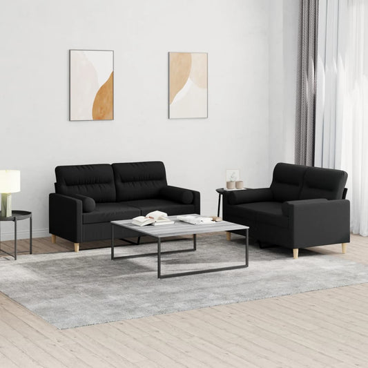 2-delige Loungeset met kussens stof zwart Banken | Creëer jouw Trendy Thuis | Gratis bezorgd & Retour | Trendy.nl