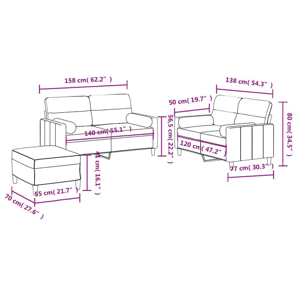 3-delige Loungeset met kussens stof zwart Banken | Creëer jouw Trendy Thuis | Gratis bezorgd & Retour | Trendy.nl