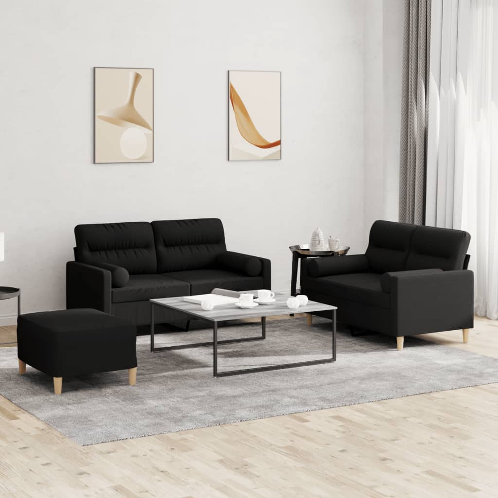 3-delige Loungeset met kussens stof zwart Banken | Creëer jouw Trendy Thuis | Gratis bezorgd & Retour | Trendy.nl