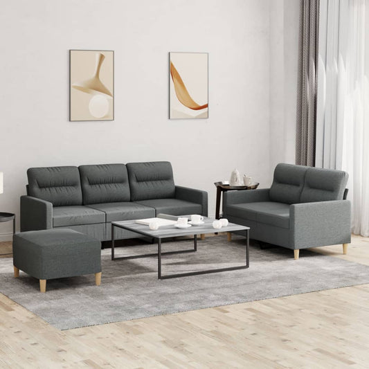 3-delige Loungeset met kussens stof donkergrijs Banken | Creëer jouw Trendy Thuis | Gratis bezorgd & Retour | Trendy.nl