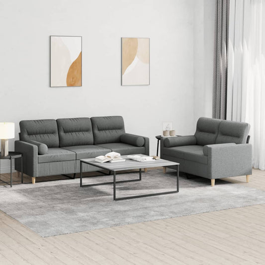 2-delige Loungeset met kussens stof donkergrijs Banken | Creëer jouw Trendy Thuis | Gratis bezorgd & Retour | Trendy.nl