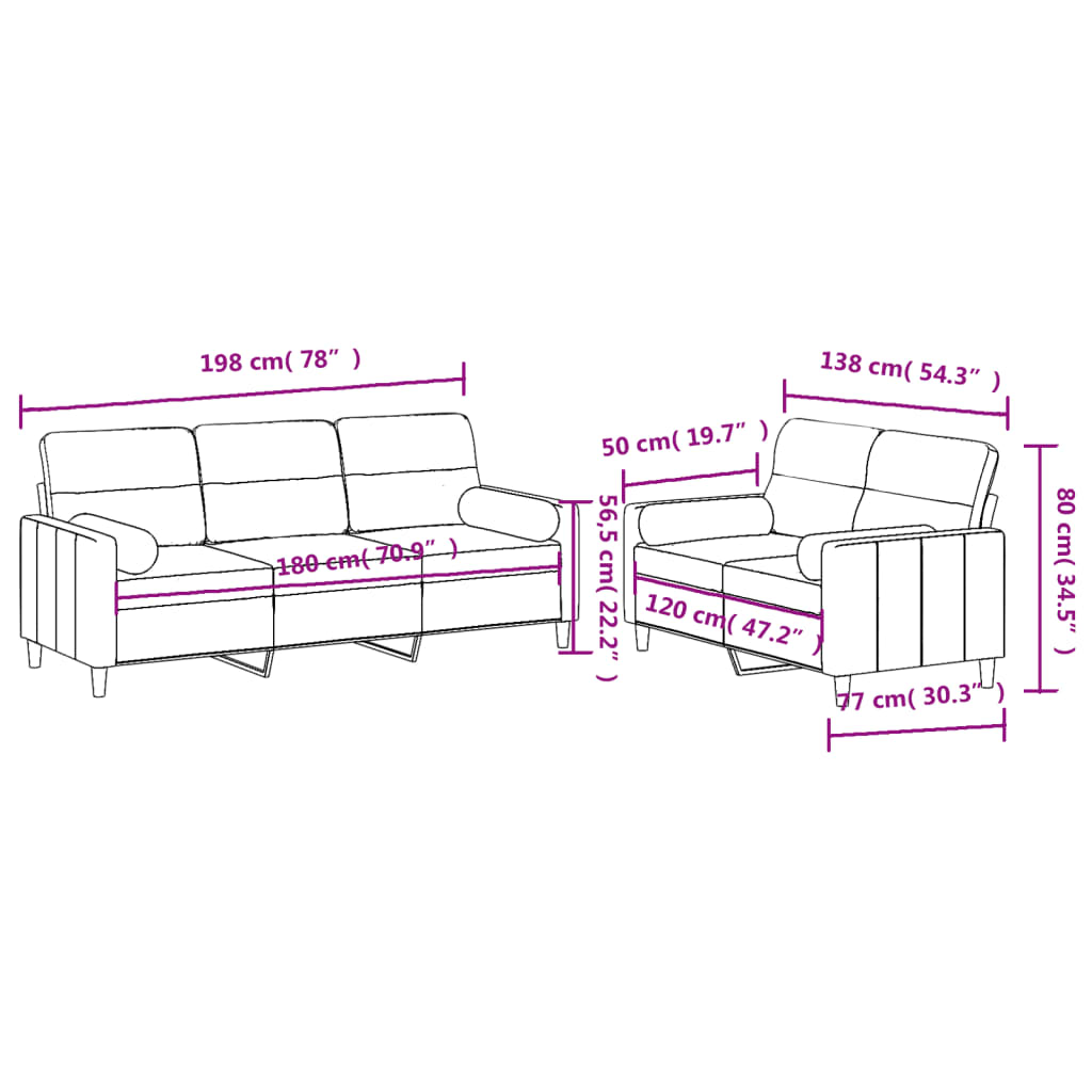 2-delige Loungeset met kussens stof zwart Banken | Creëer jouw Trendy Thuis | Gratis bezorgd & Retour | Trendy.nl