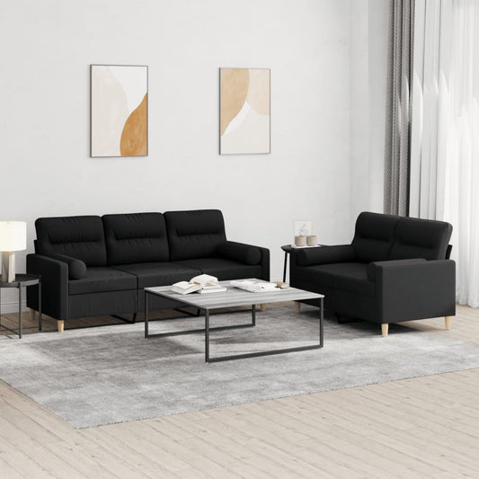 2-delige Loungeset met kussens stof zwart Banken | Creëer jouw Trendy Thuis | Gratis bezorgd & Retour | Trendy.nl