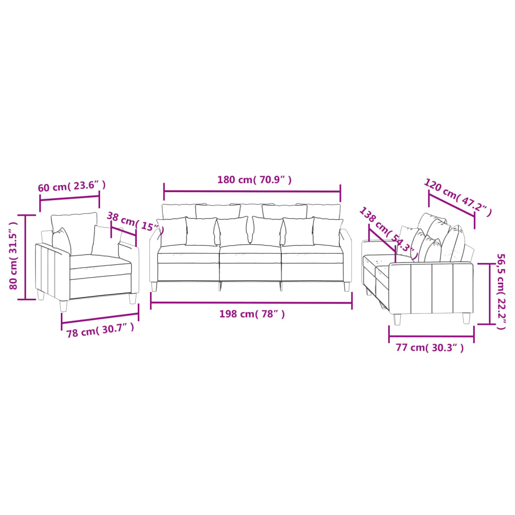 3-delige Loungeset met kussens stof taupe