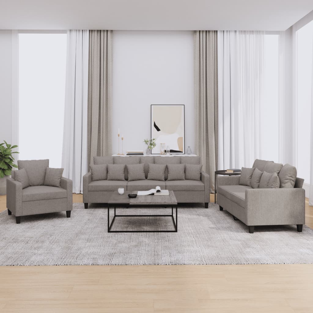 3-delige Loungeset met kussens stof taupe