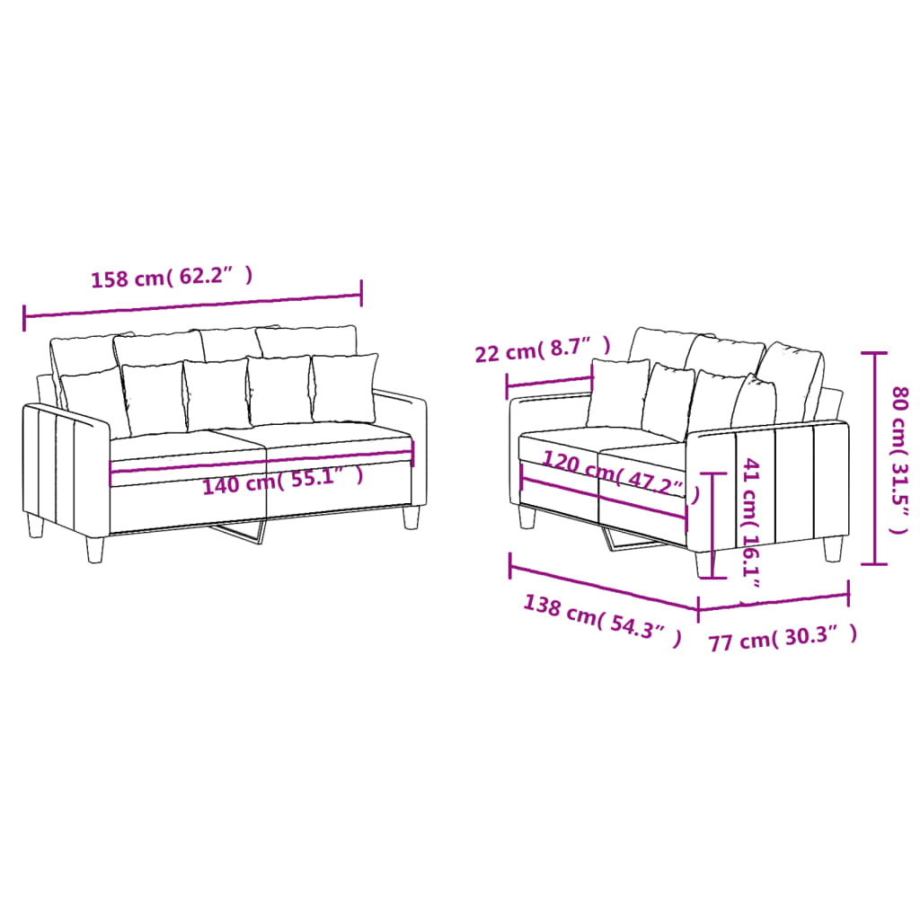 2-delige Loungeset met kussens stof crèmekleurig Banken | Creëer jouw Trendy Thuis | Gratis bezorgd & Retour | Trendy.nl