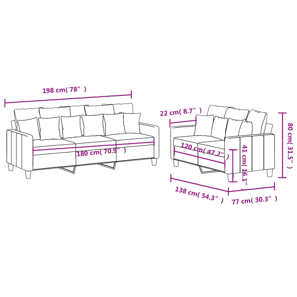 2-delige Loungeset met kussens stof crèmekleurig