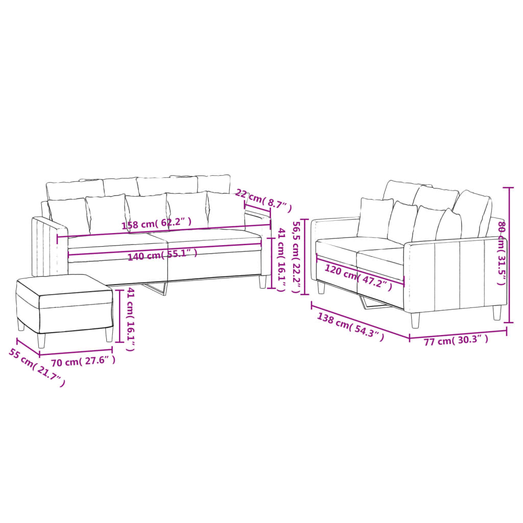 3-delige Loungeset met kussens fluweel donkergrijs