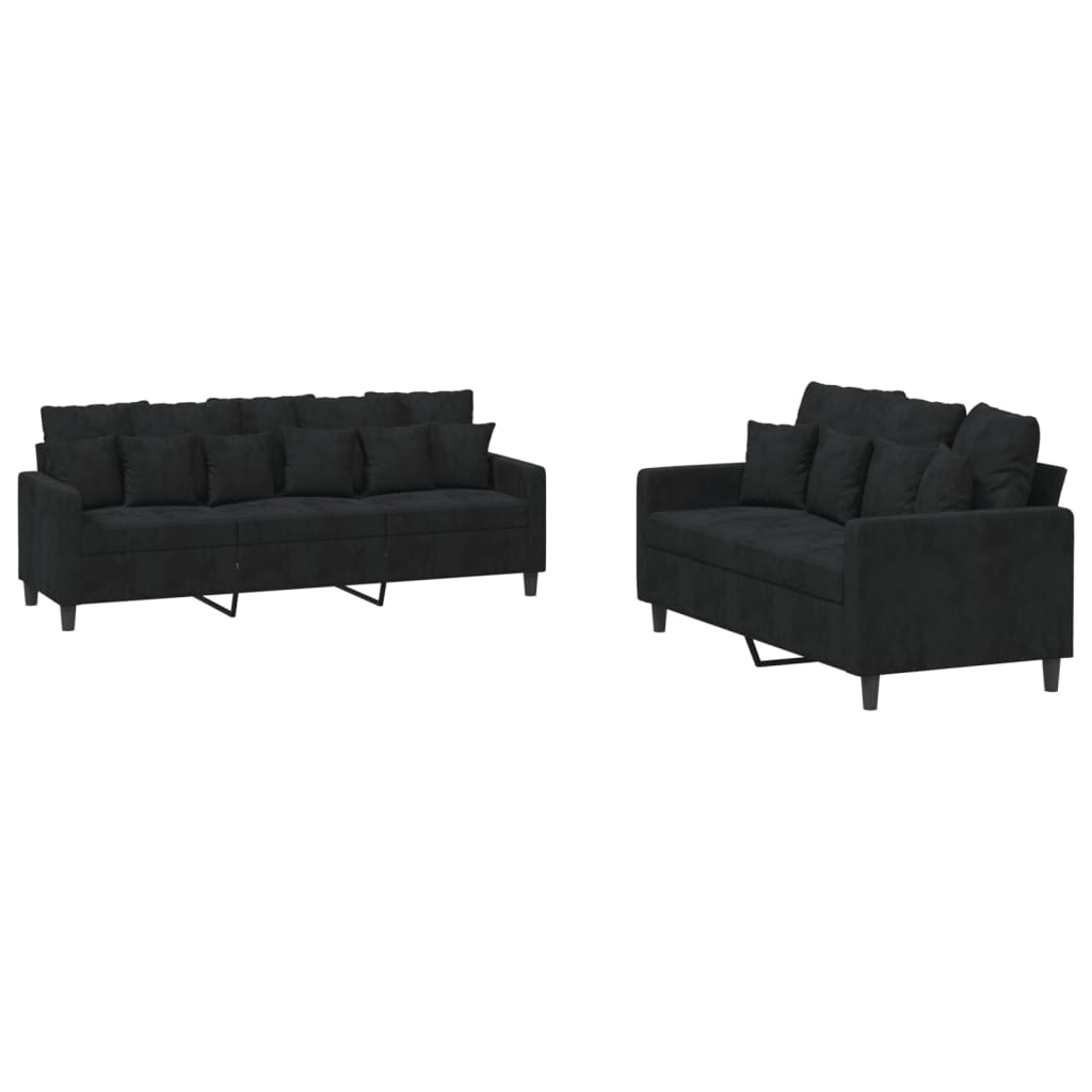 2-delige Loungeset met kussens fluweel zwart Banken | Creëer jouw Trendy Thuis | Gratis bezorgd & Retour | Trendy.nl