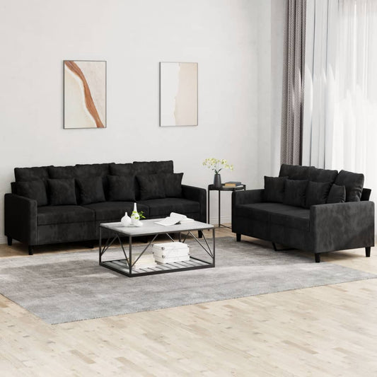 2-delige Loungeset met kussens fluweel zwart Banken | Creëer jouw Trendy Thuis | Gratis bezorgd & Retour | Trendy.nl