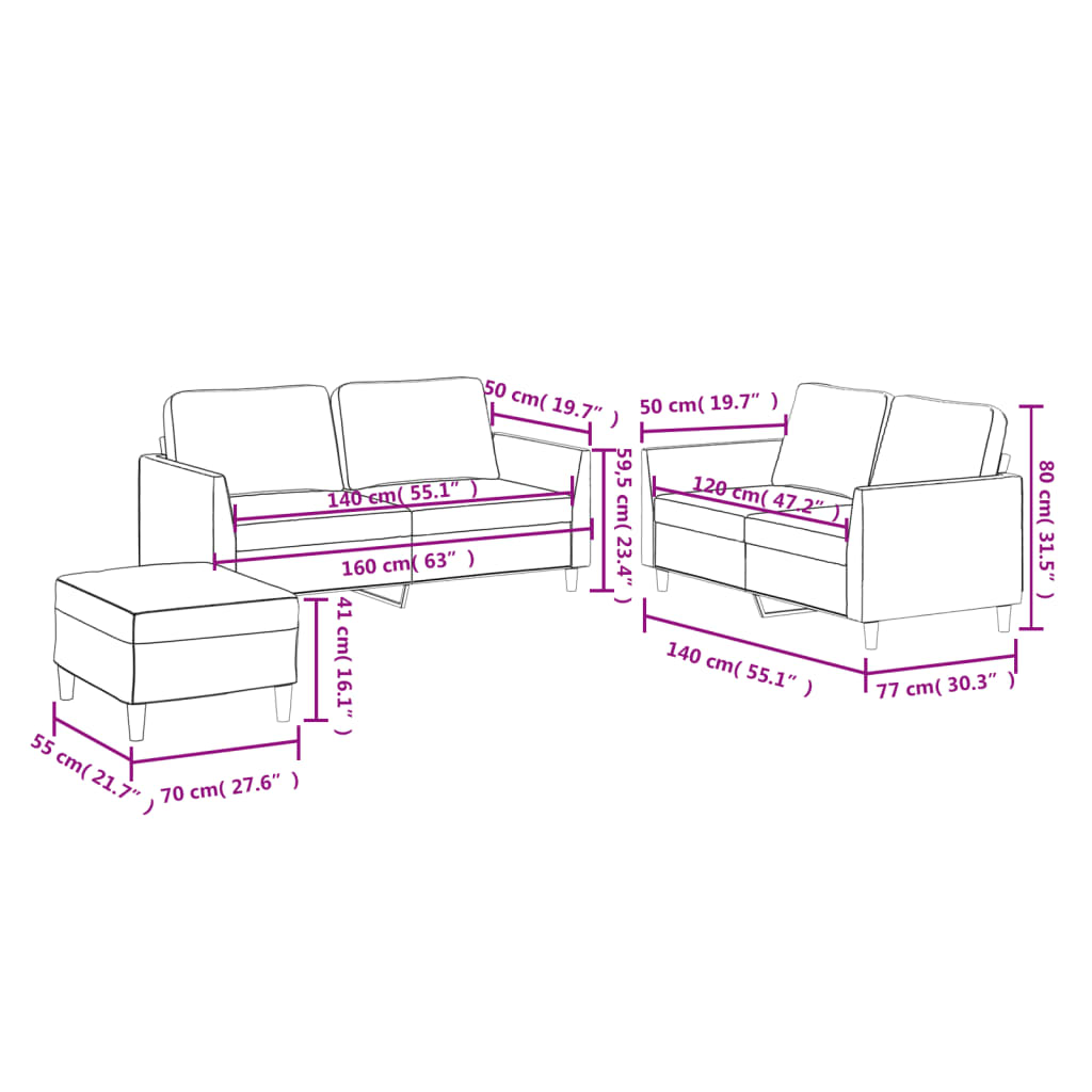 3-delige Loungeset met kussens kunstleer wijnrood