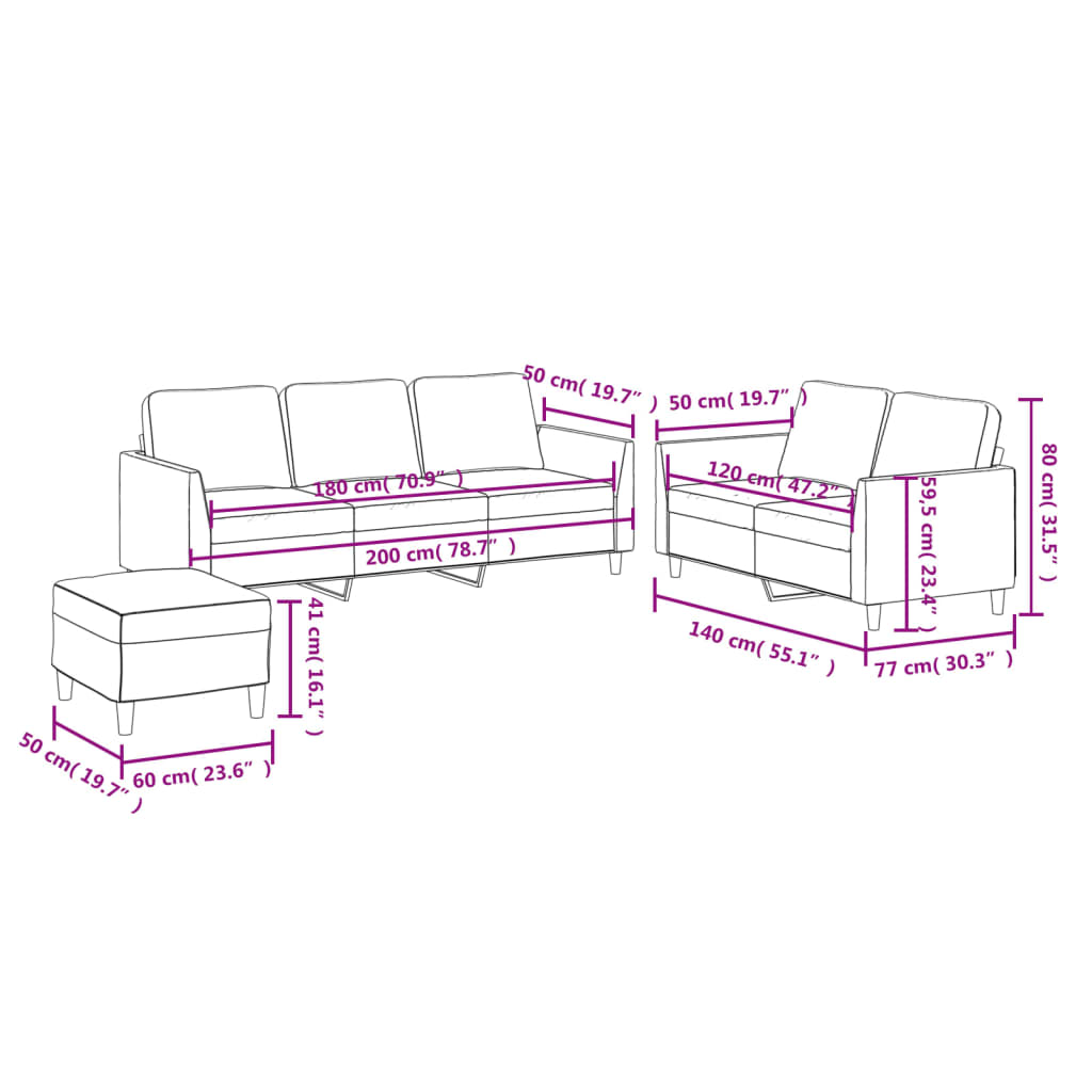 3-delige Loungeset met kussens kunstleer grijs