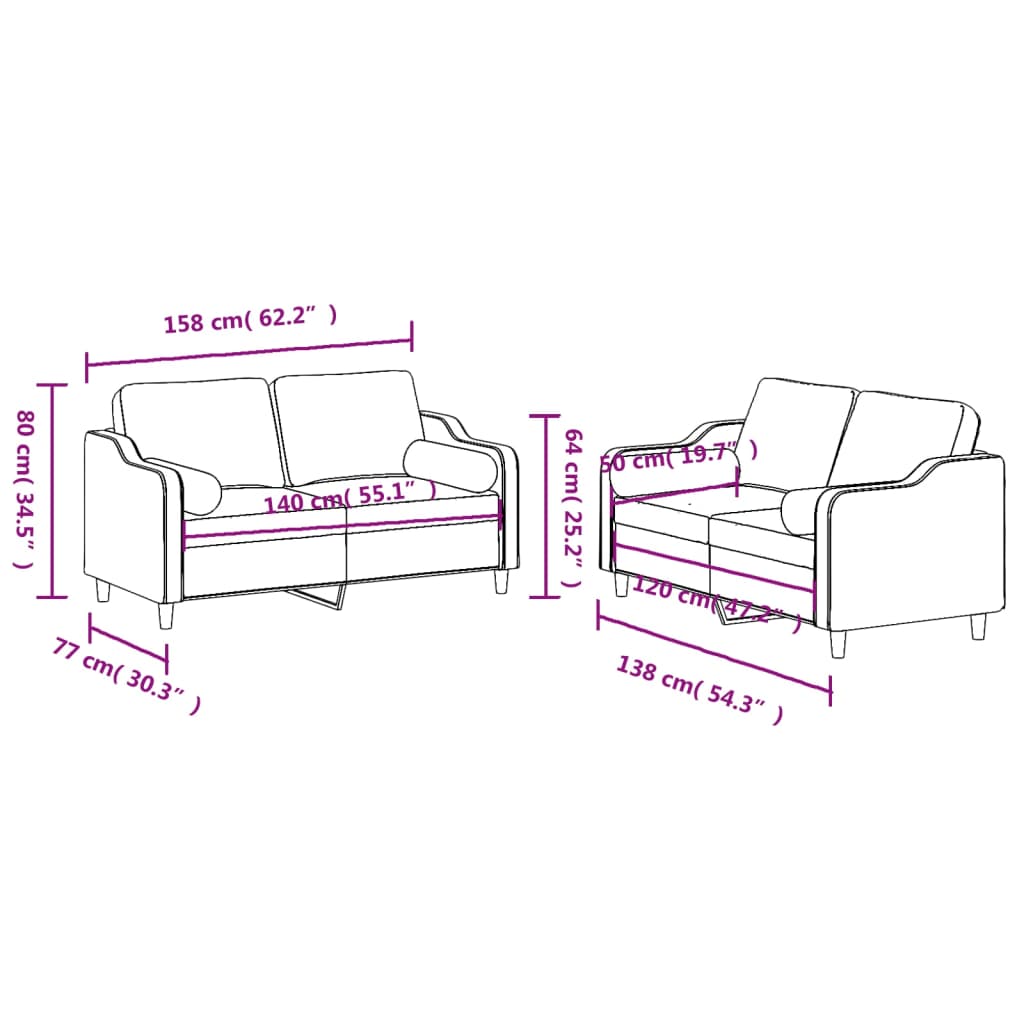 2-delige Loungeset met kussens stof bruin