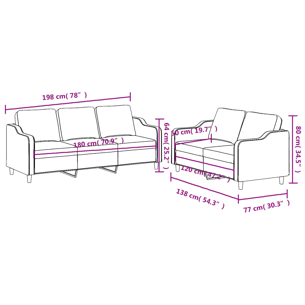 2-delige Loungeset met kussens stof donkergrijs