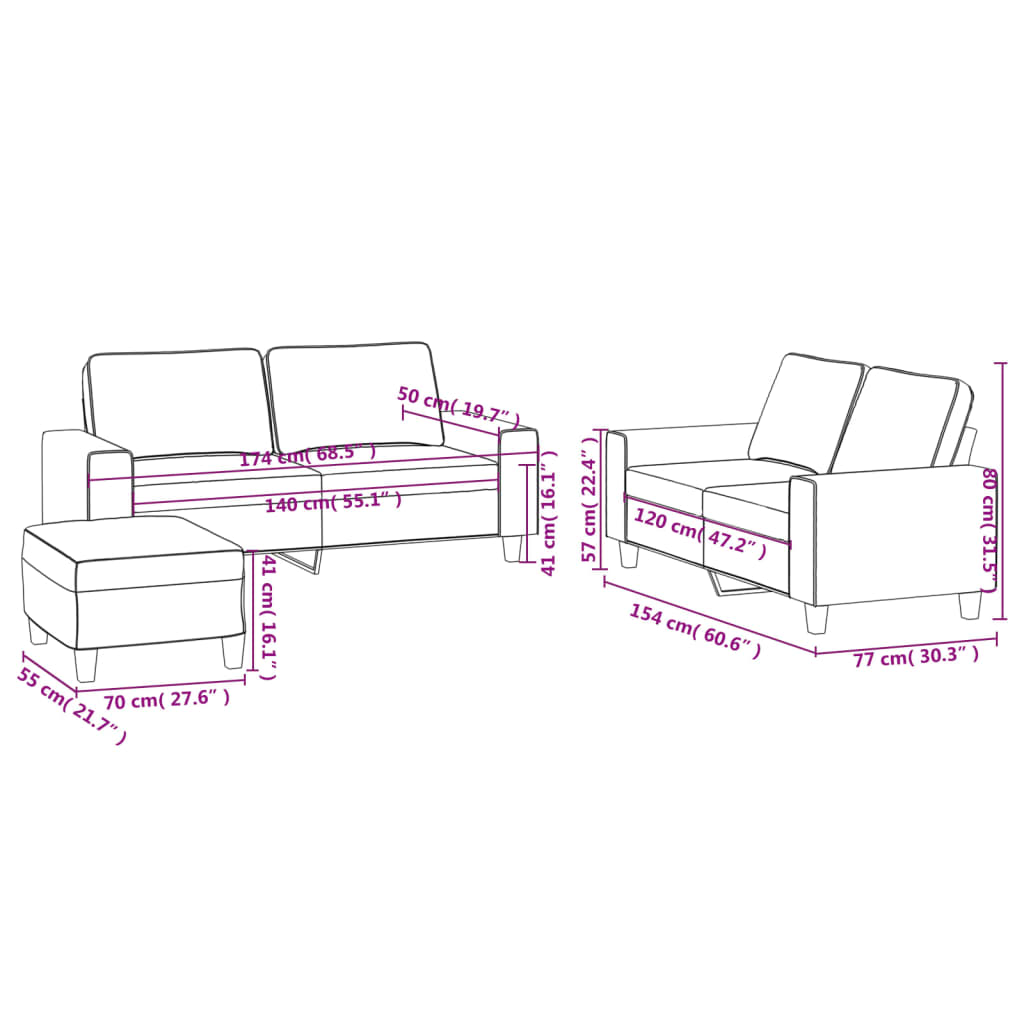 3-delige Loungeset stof zwart