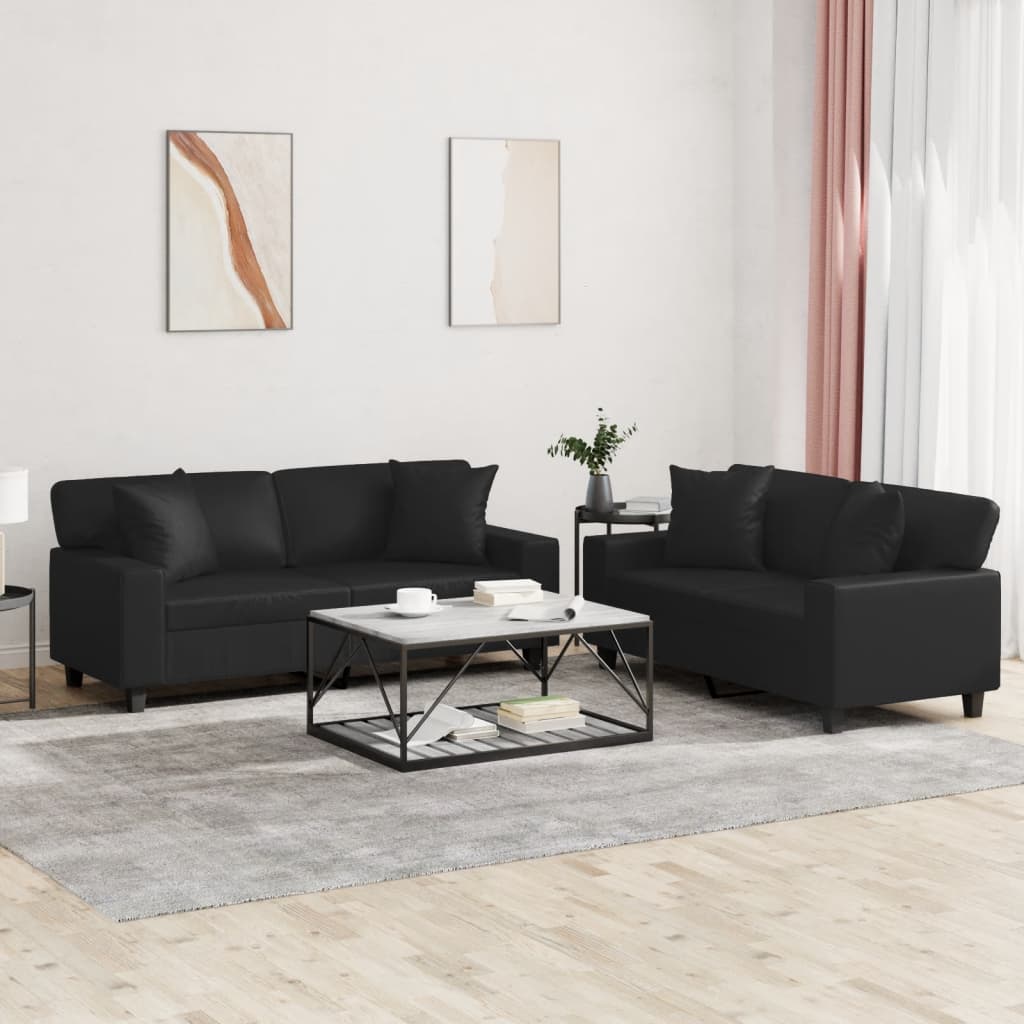 2-delige Loungeset met kussens kunstleer zwart Banken | Creëer jouw Trendy Thuis | Gratis bezorgd & Retour | Trendy.nl