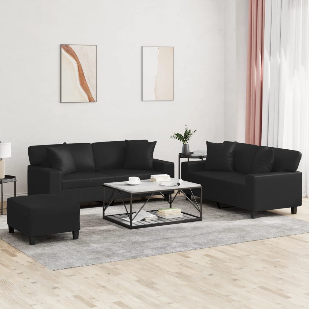 3-delige Loungeset met kussens kunstleer zwart Banken | Creëer jouw Trendy Thuis | Gratis bezorgd & Retour | Trendy.nl