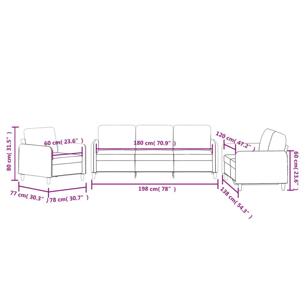 3-delige Loungeset fluweel bruin