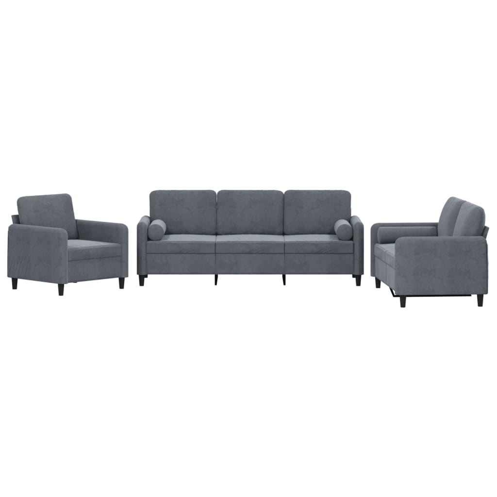 3-delige Loungeset met kussens fluweel donkergrijs Banken | Creëer jouw Trendy Thuis | Gratis bezorgd & Retour | Trendy.nl