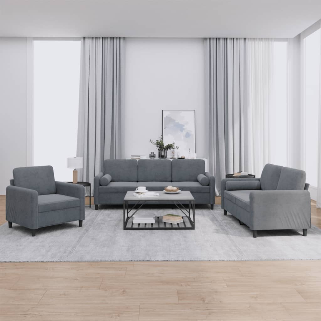 3-delige Loungeset met kussens fluweel donkergrijs Banken | Creëer jouw Trendy Thuis | Gratis bezorgd & Retour | Trendy.nl