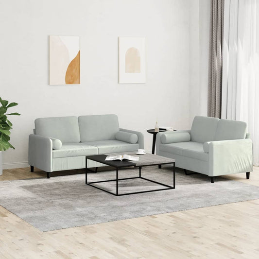 2-delige Loungeset met kussens fluweel lichtgrijs Banken | Creëer jouw Trendy Thuis | Gratis bezorgd & Retour | Trendy.nl