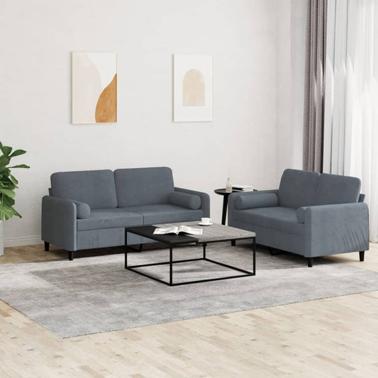 2-delige Loungeset met kussens fluweel donkergrijs Banken | Creëer jouw Trendy Thuis | Gratis bezorgd & Retour | Trendy.nl