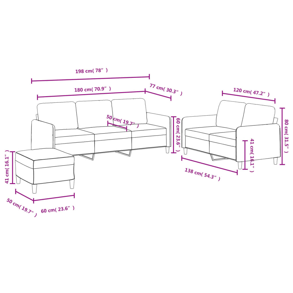 3-delige Loungeset fluweel lichtgrijs