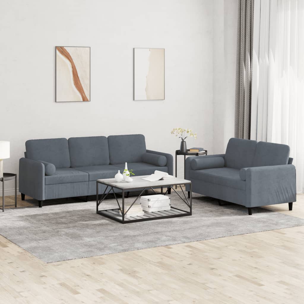 2-delige Loungeset met kussens fluweel donkergrijs Banken | Creëer jouw Trendy Thuis | Gratis bezorgd & Retour | Trendy.nl