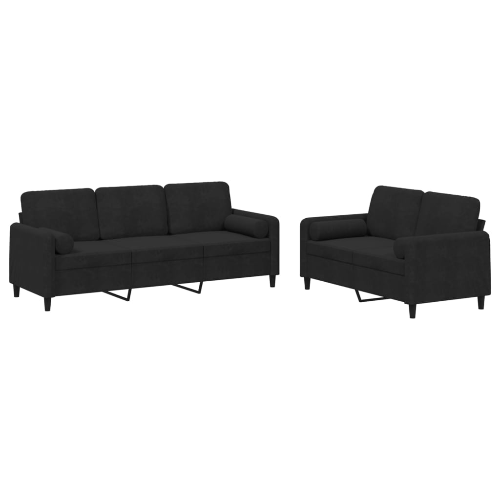 2-delige Loungeset met kussens fluweel zwart Banken | Creëer jouw Trendy Thuis | Gratis bezorgd & Retour | Trendy.nl