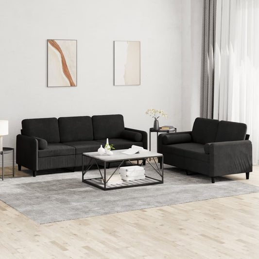 2-delige Loungeset met kussens fluweel zwart Banken | Creëer jouw Trendy Thuis | Gratis bezorgd & Retour | Trendy.nl