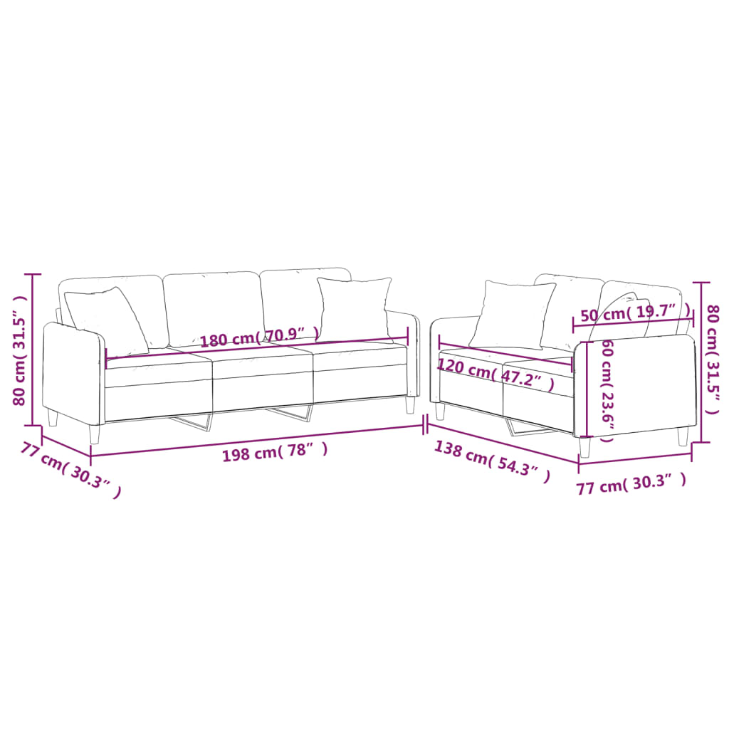 2-delige Loungeset met kussens stof lichtgrijs