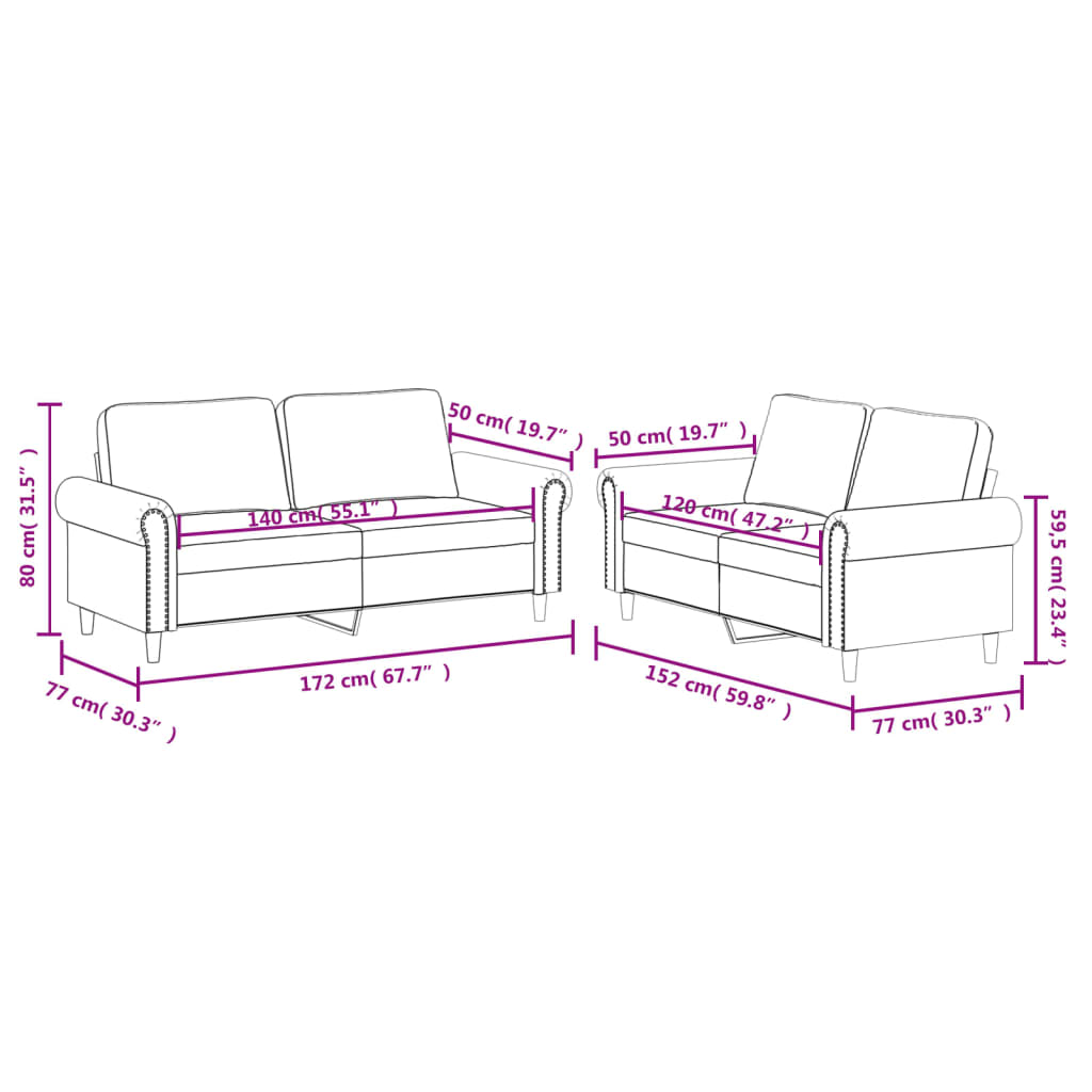 2-delige Loungeset met kussens kunstleer grijs