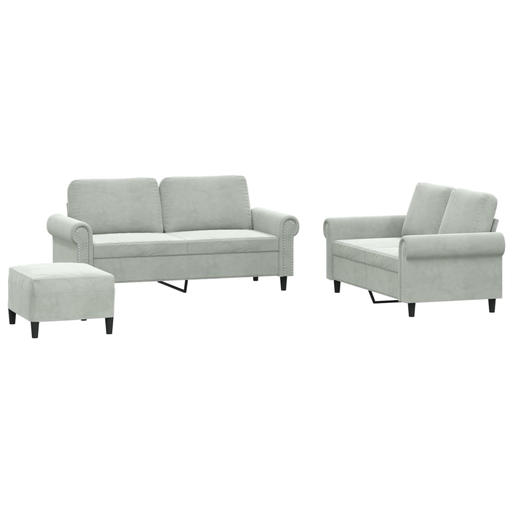 3-delige Loungeset met kussens fluweel lichtgrijs Banken | Creëer jouw Trendy Thuis | Gratis bezorgd & Retour | Trendy.nl