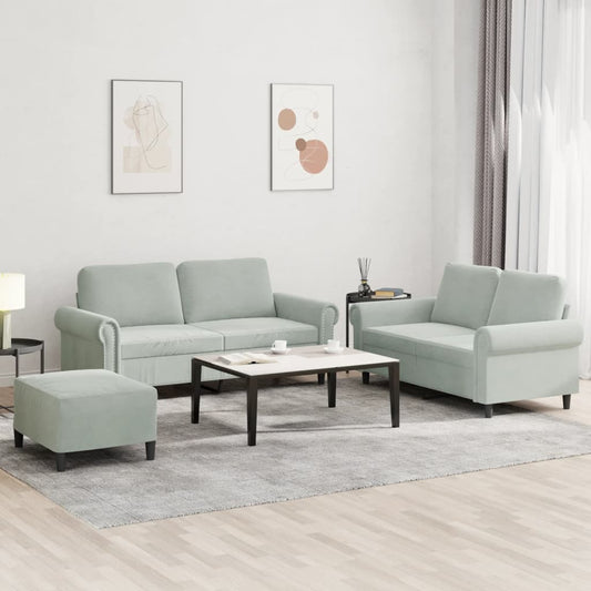 3-delige Loungeset met kussens fluweel lichtgrijs Banken | Creëer jouw Trendy Thuis | Gratis bezorgd & Retour | Trendy.nl