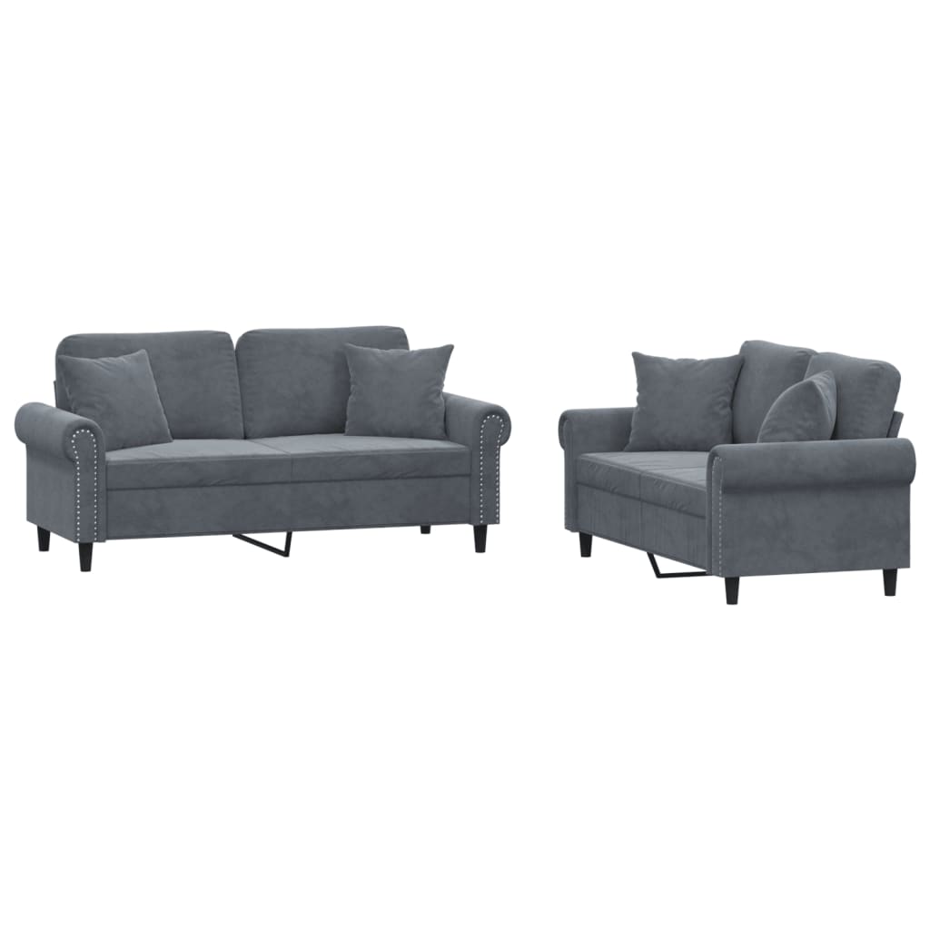 2-delige Loungeset met kussens fluweel donkergrijs Banken | Creëer jouw Trendy Thuis | Gratis bezorgd & Retour | Trendy.nl