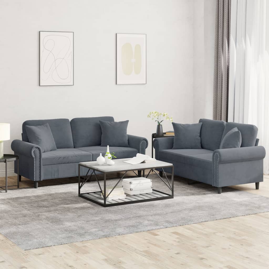 2-delige Loungeset met kussens fluweel donkergrijs Banken | Creëer jouw Trendy Thuis | Gratis bezorgd & Retour | Trendy.nl