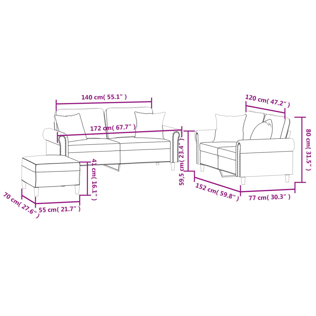 3-delige Loungeset met kussens fluweel lichtgrijs Banken | Creëer jouw Trendy Thuis | Gratis bezorgd & Retour | Trendy.nl