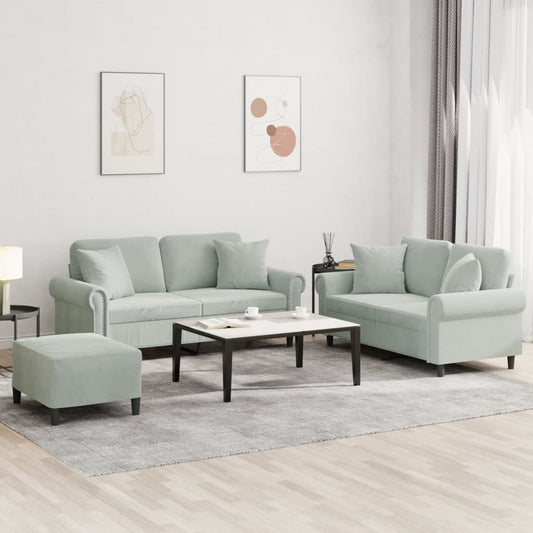 3-delige Loungeset met kussens fluweel lichtgrijs Banken | Creëer jouw Trendy Thuis | Gratis bezorgd & Retour | Trendy.nl